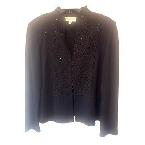 St John Evening Womens Black Beaded Jacket‎ 16 Event Cocktail Glam Bling Elegant